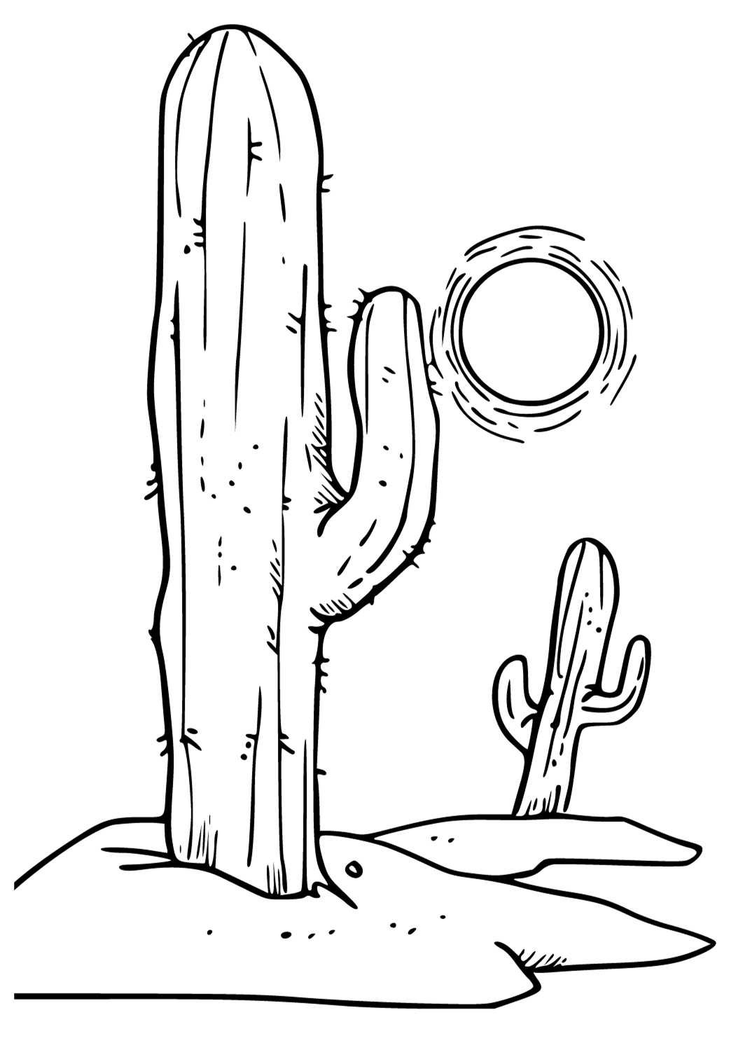 Free printable desert cactus coloring page for adults and kids