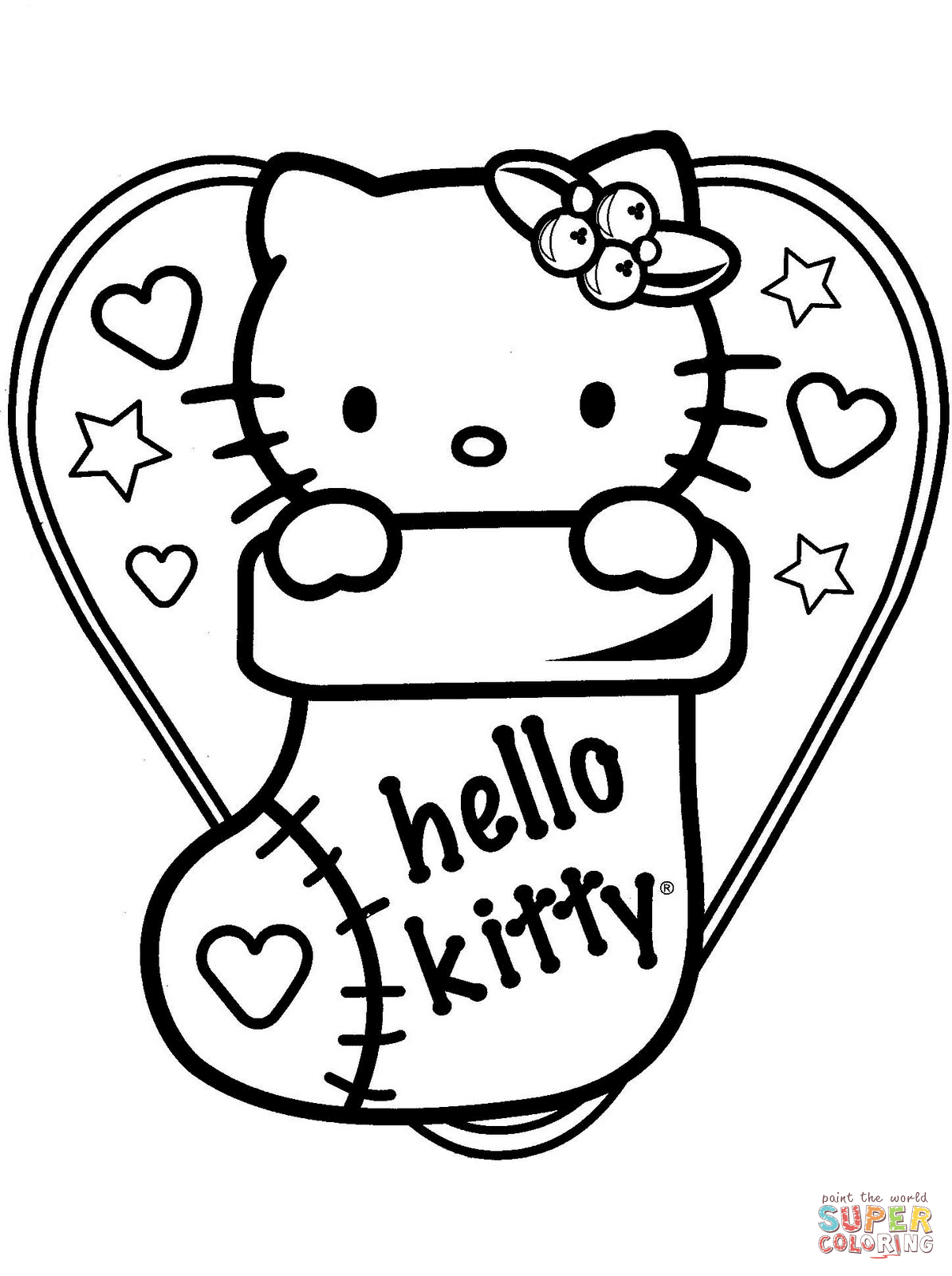 Hello kitty in christmas sock coloring page free printable coloring pages