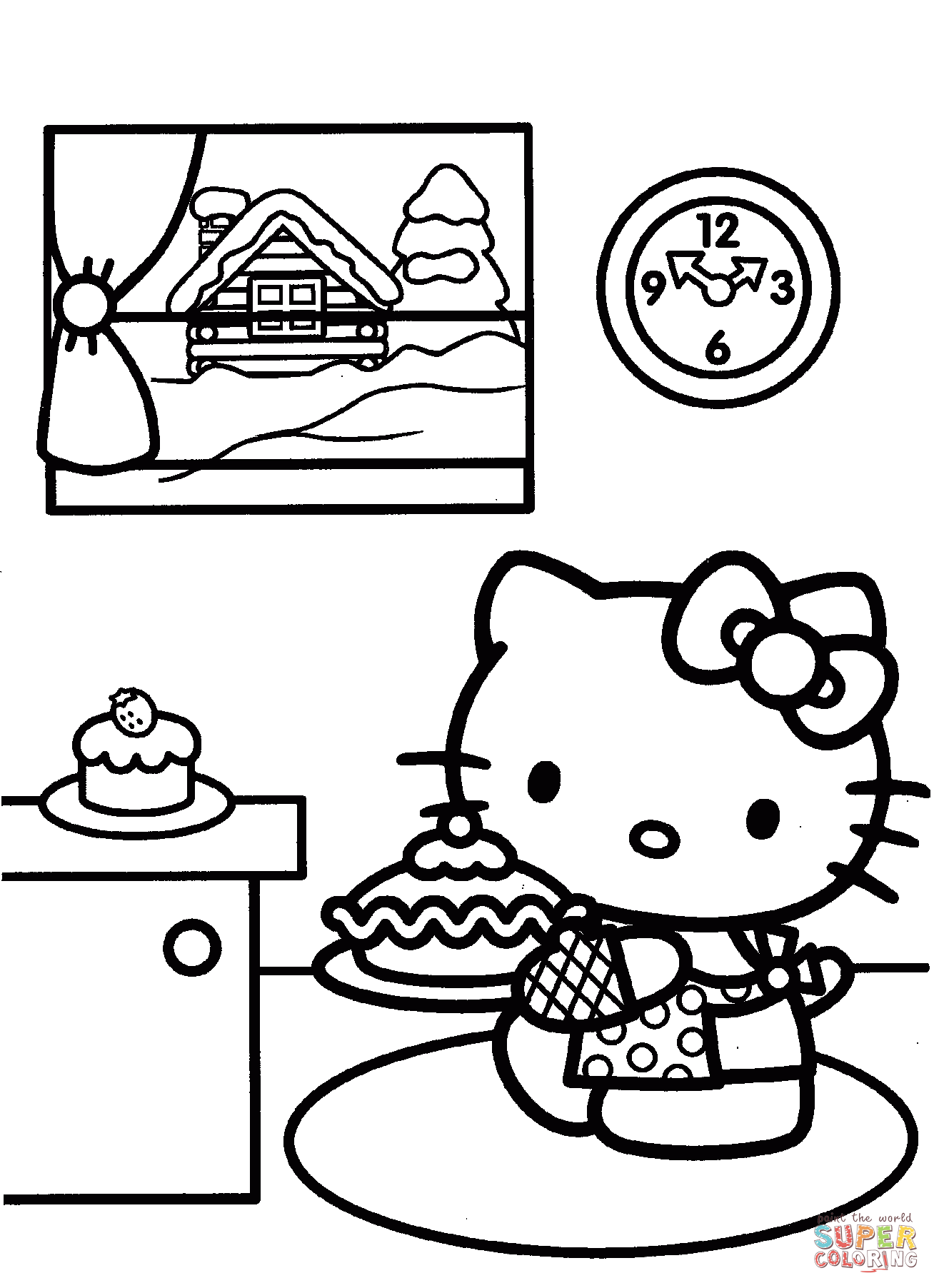 Hello kitty prepares for christmas coloring page free printable coloring pages