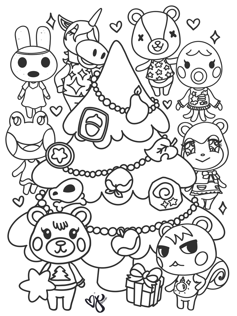 Animal crossing fanart christmas coloring page