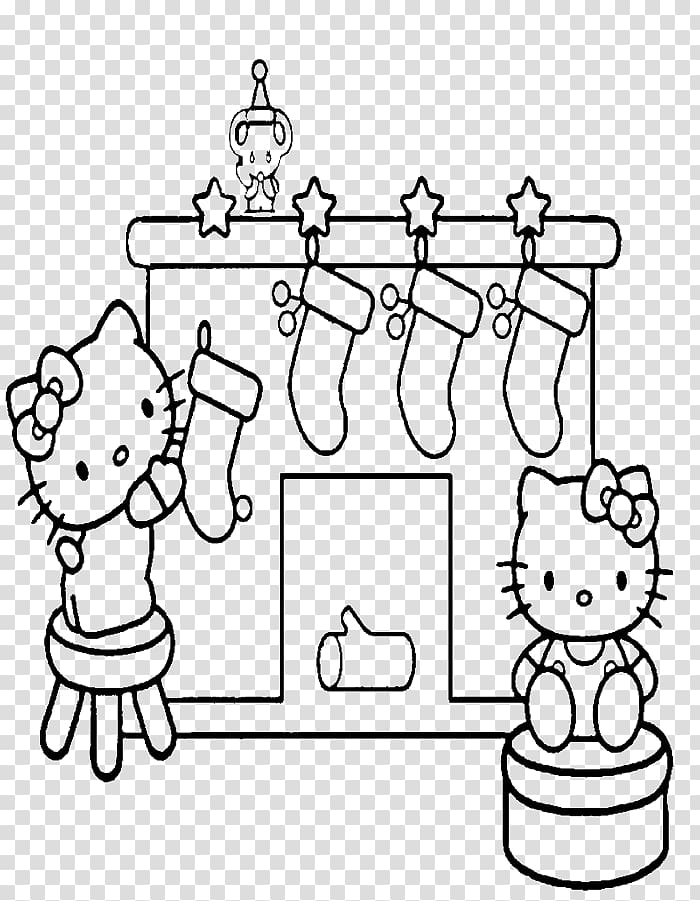 Free coloring book hello kitty christmas child drawing christmas transparent background png clipart