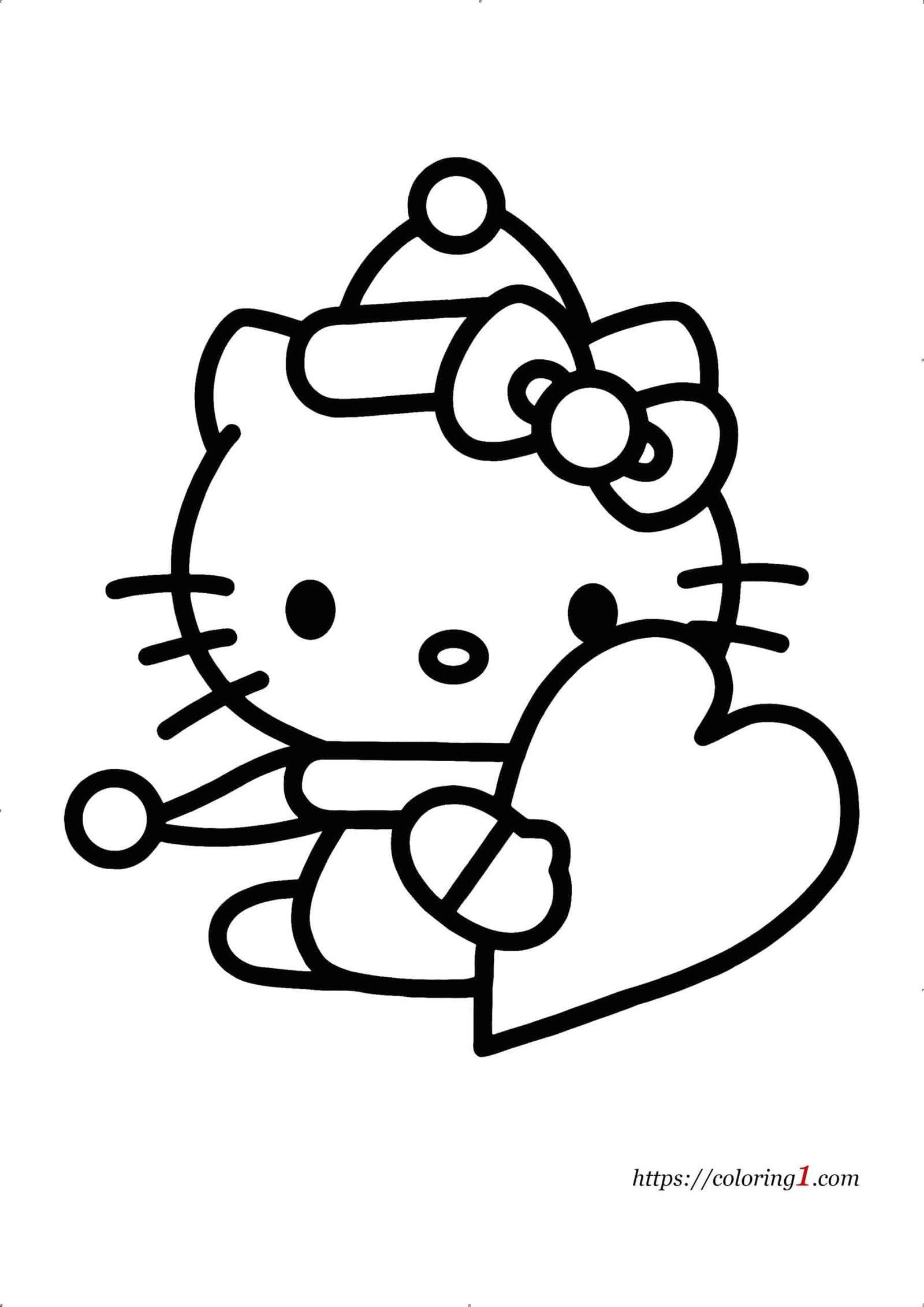 Hello kitty with heart coloring pages