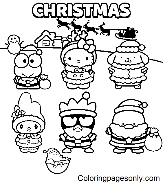 Christmas sanrio coloring page