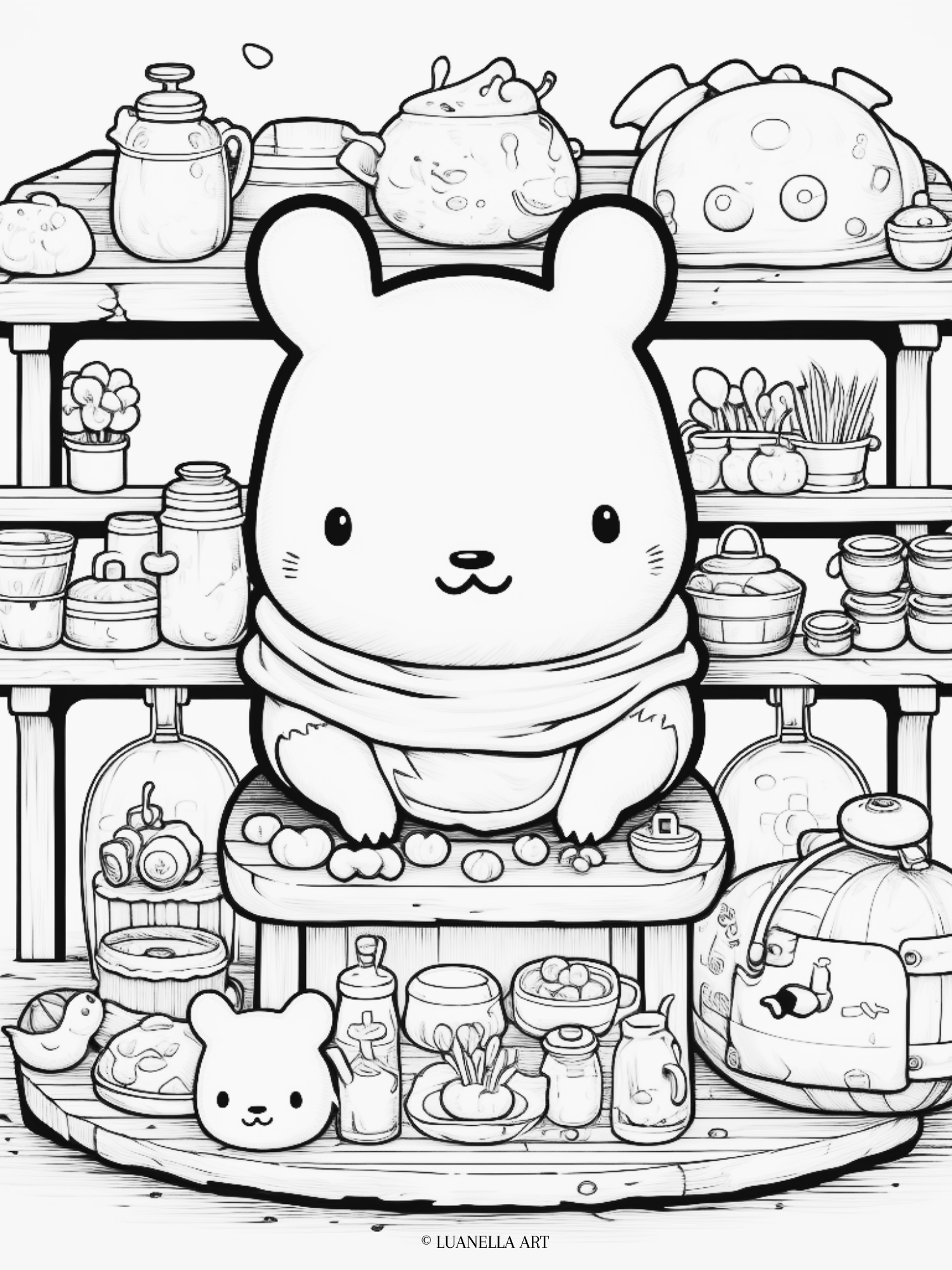 Pompompurin in the kitchen coloring page instant digital download â luanella art