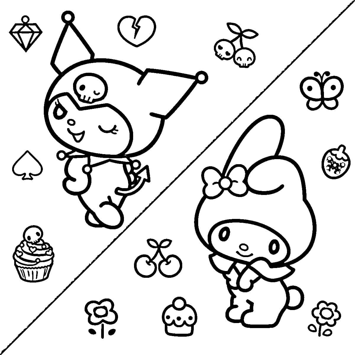 Cute kuromi and my melody coloring page