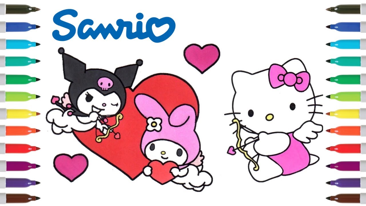 Hello kitty my melody kuromi coloring pages sanrio coloring pages hello kitty valentines day