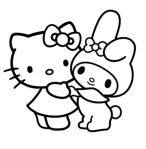 Hello kitty with my melody coloring page