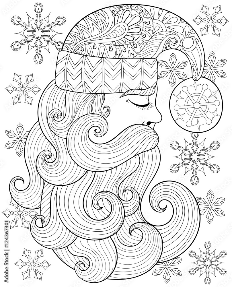 Vector zentangle santa claus for adult antistress coloring pages vector