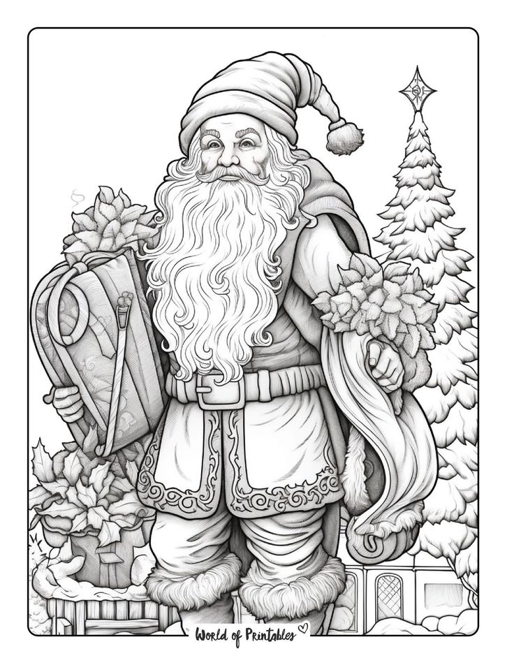 Festive santa coloring pages printable vintage christmas