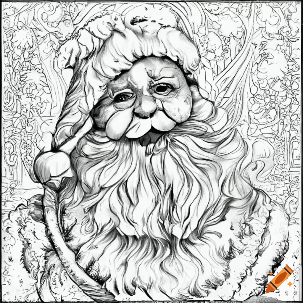 Black and white santa claus coloring page on