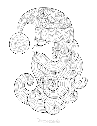 Coloring pages christmas coloring pages for adults santa claus swirly beard decorative hat