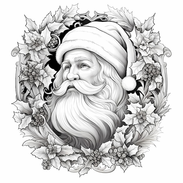 Premium ai image festive coloring journey santa claus coloring page for kids and adults