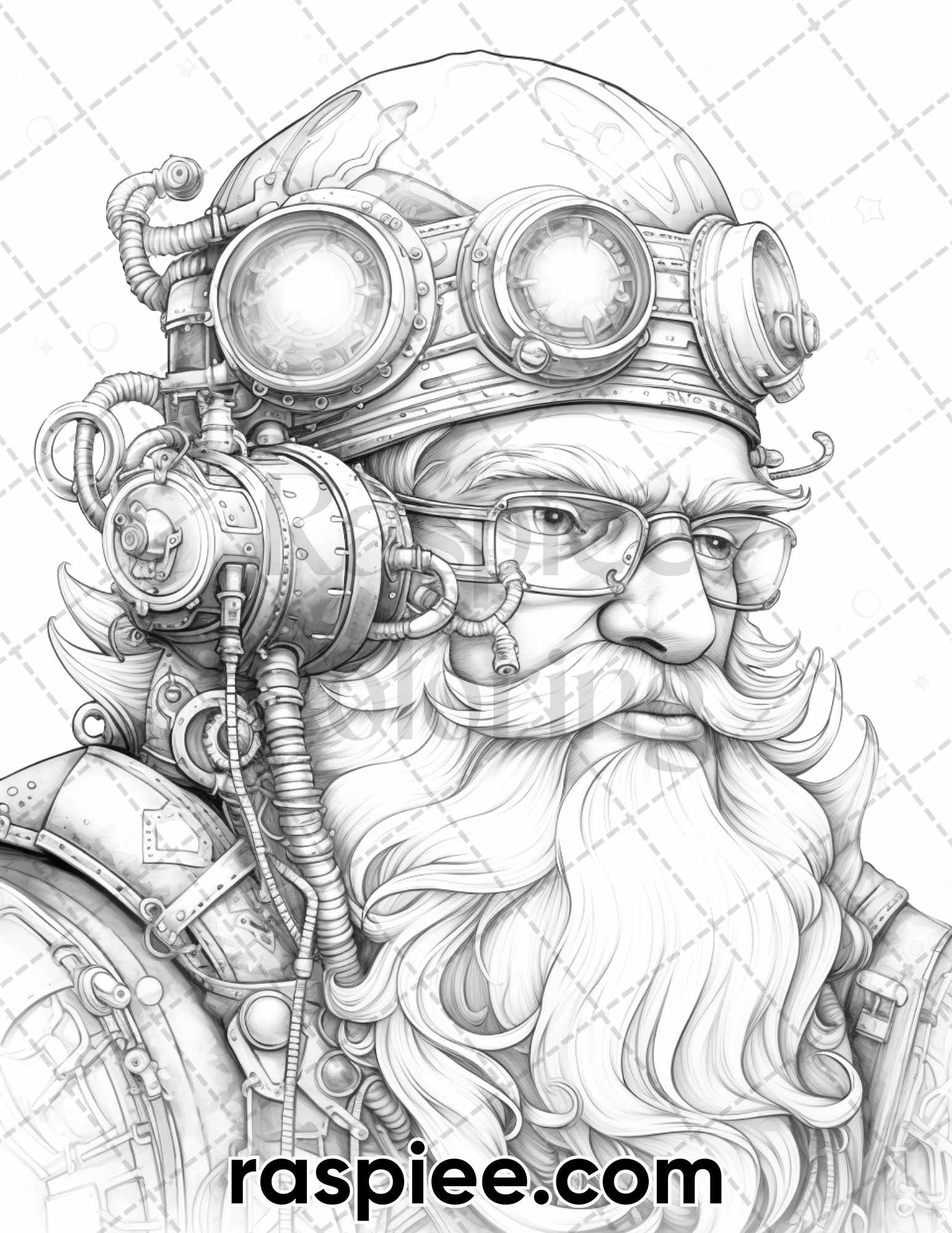 Steampunk santa claus grayscale coloring pages for adults printabl â coloring