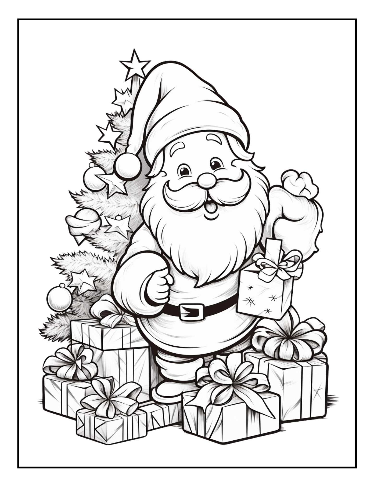 Free jolly santa and festive christmas tree coloring page â curious learners academy