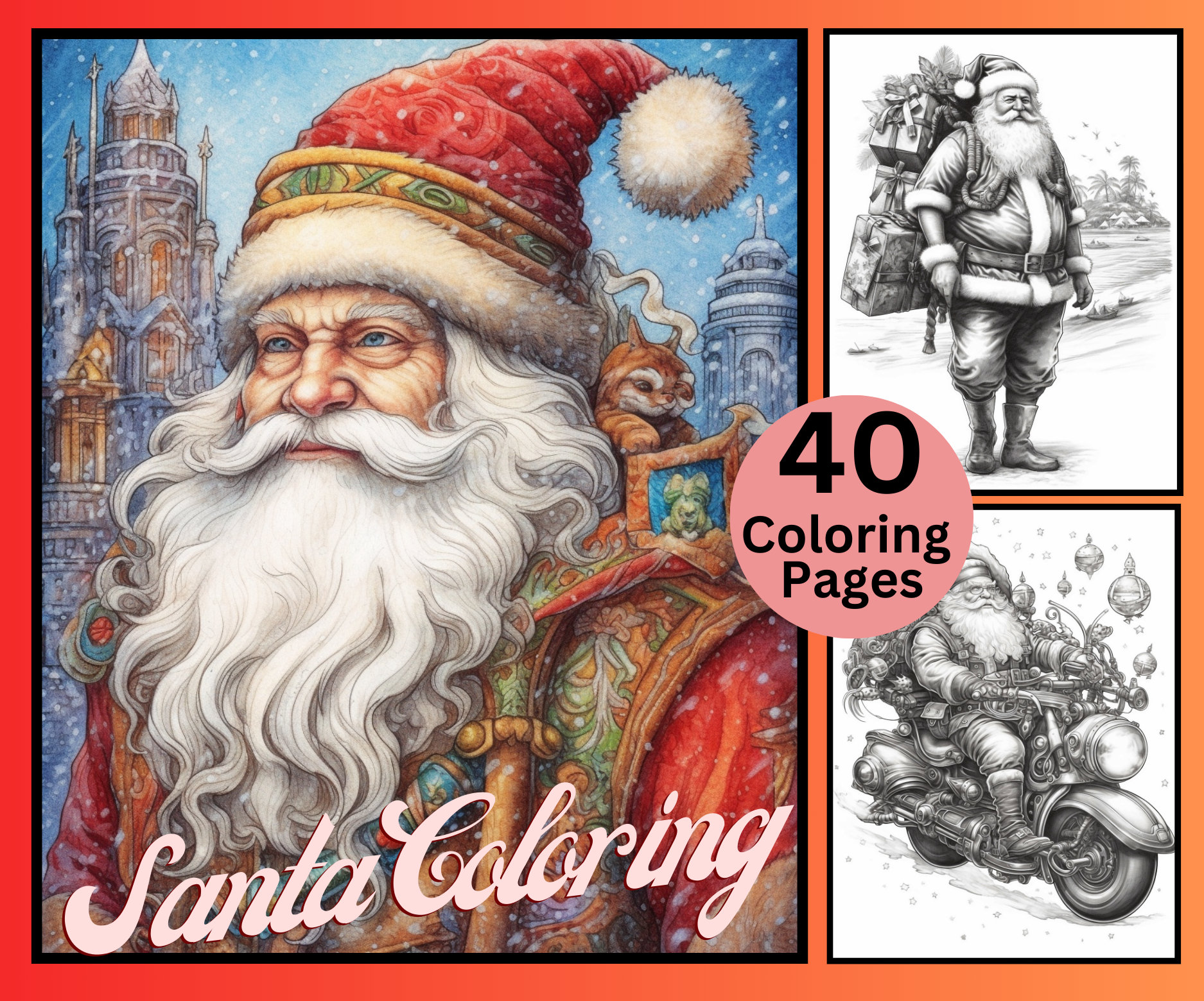 Santa coloring pages christmas coloring pages grayscale coloring coloring for kids and adults santa claus instant download pdf download now
