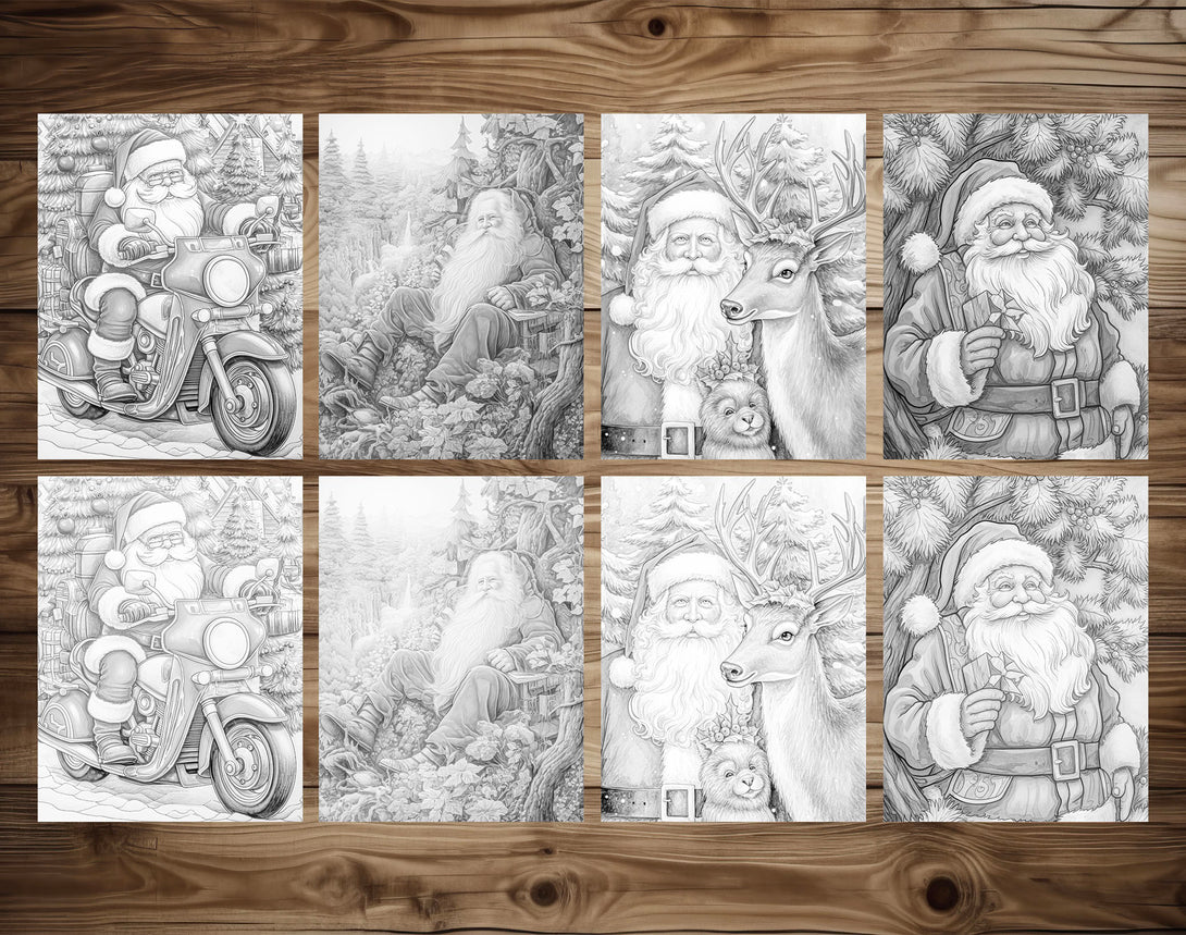 Santa clauss life grayscale coloring pages