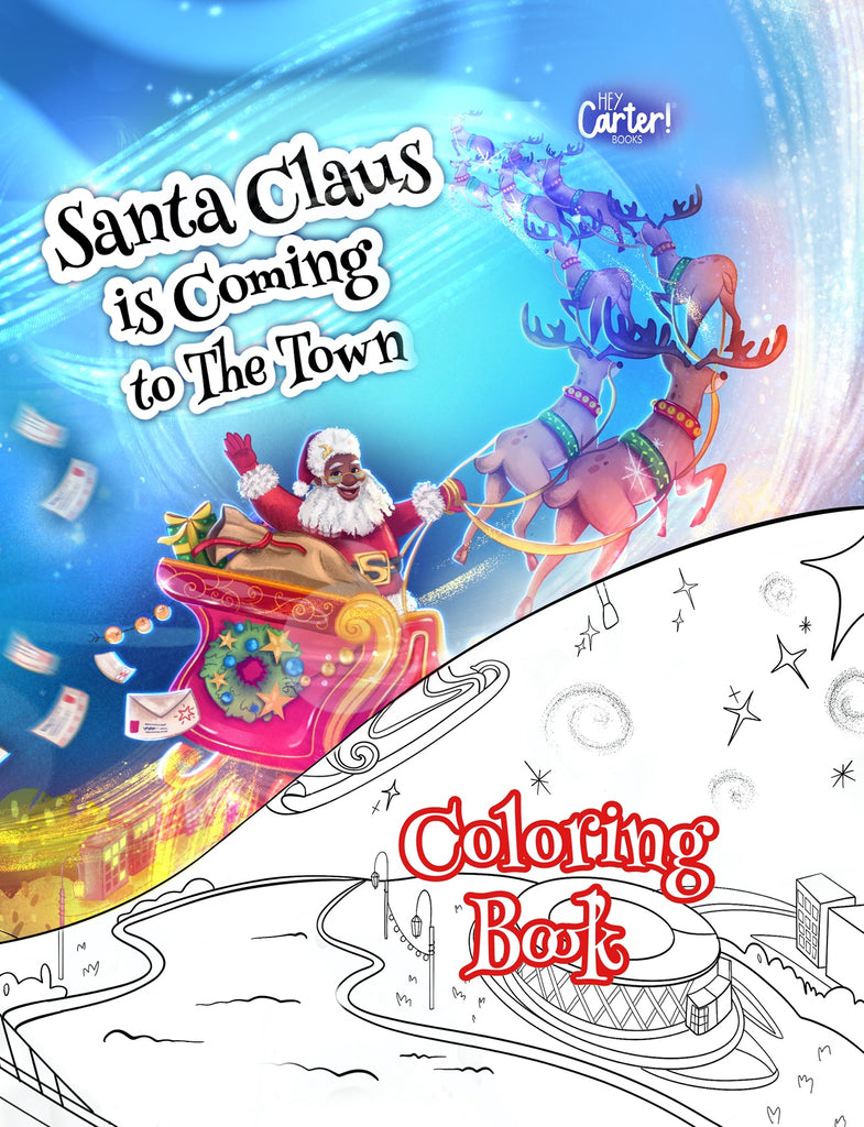 Santa claus is ing to the town coloring book â hey carter