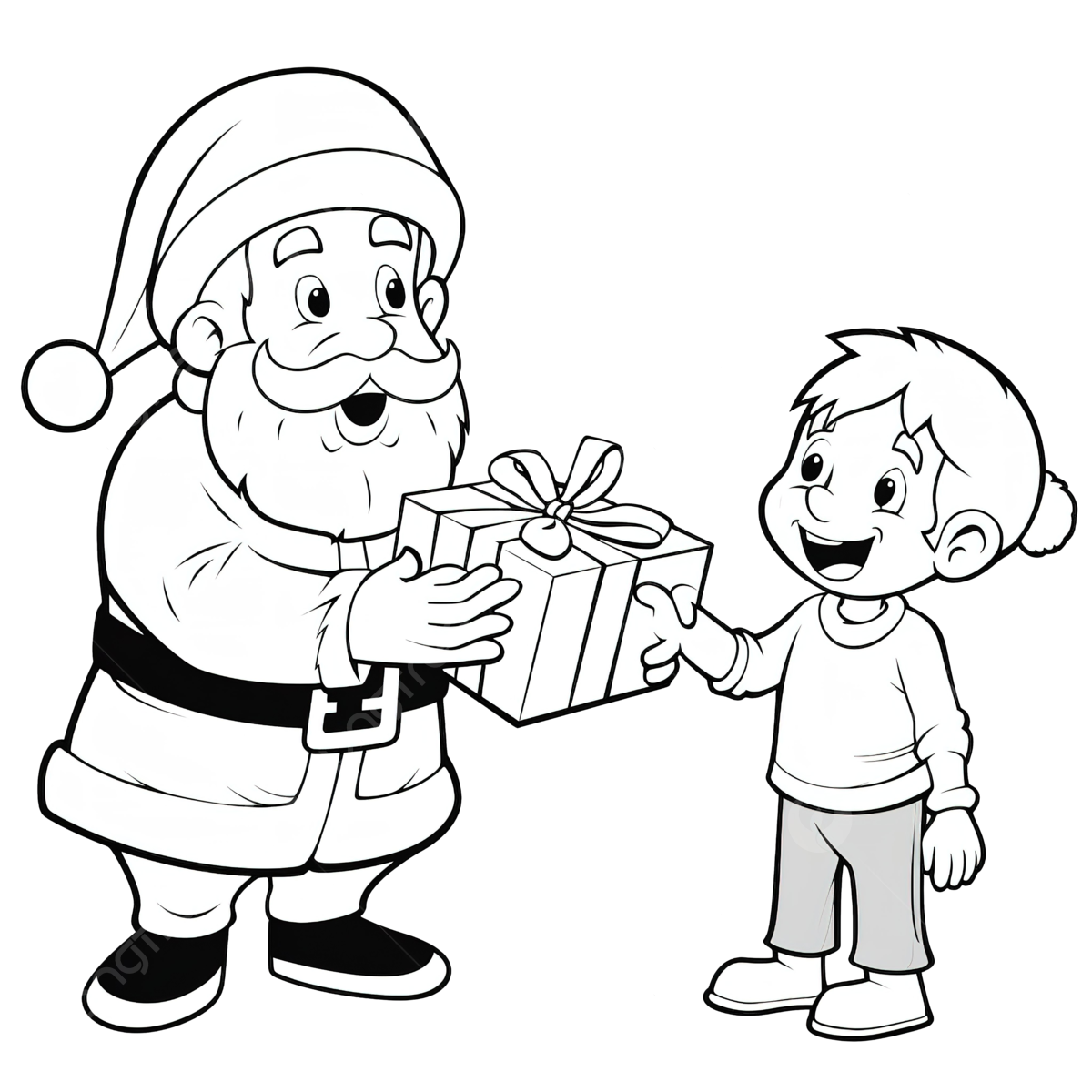 Cartoon santa claus giving christmas gift to boy coloring page santa gift papa noel christmas santa png transparent image and clipart for free download