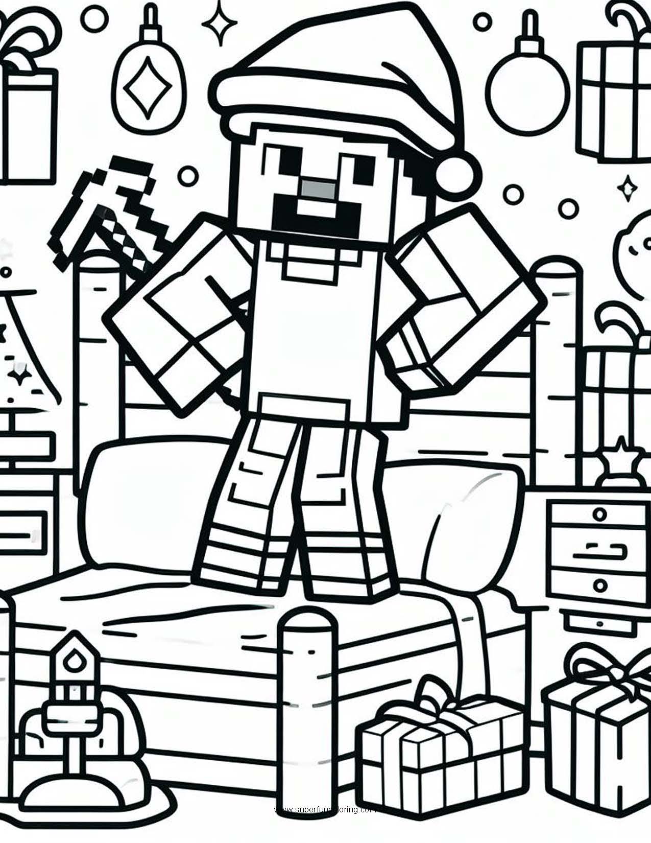 Minecraft christmas coloring page