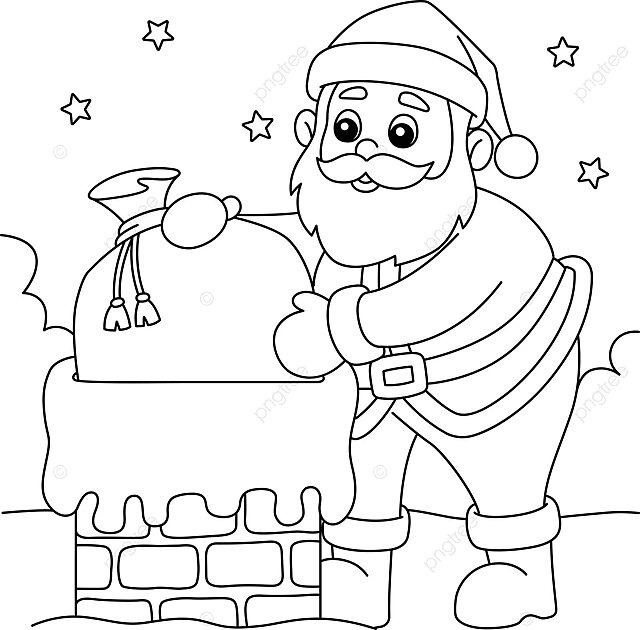 Coloring page for kids santa claus on the chimney during christmas vector christmas drawing santa drawing ring drawing png and vector with transparent background for free download