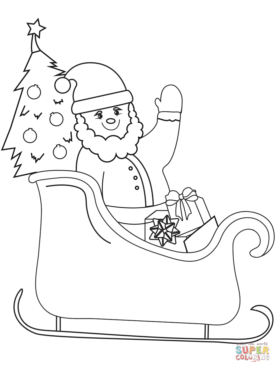 Santa on sleigh coloring page free printable coloring pages