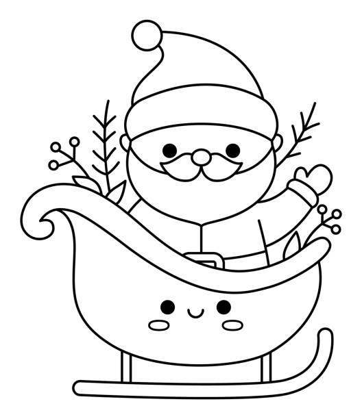 Santa sleigh coloring pages stock illustrations royalty