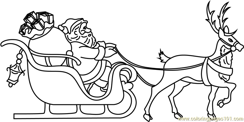 Santa on sleigh coloring page for kids