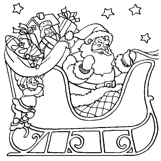 Santa on his sleigh coloring page