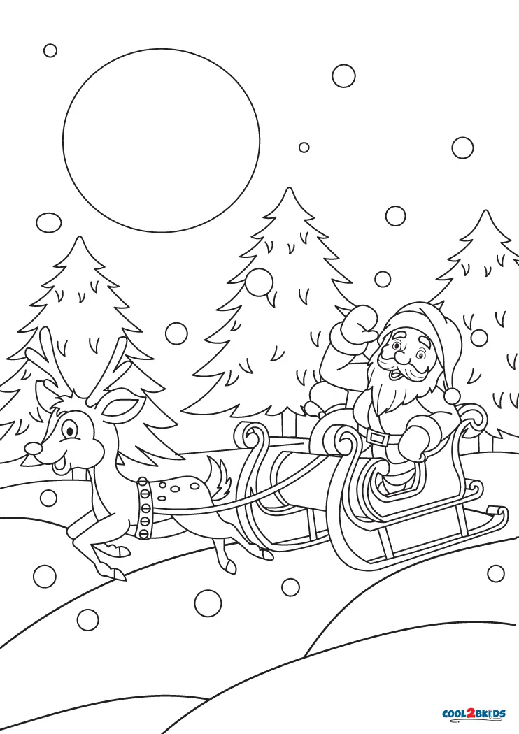 Free printable santa sleigh coloring pages for kids