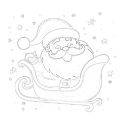 Santa claus coloring page on sleigh