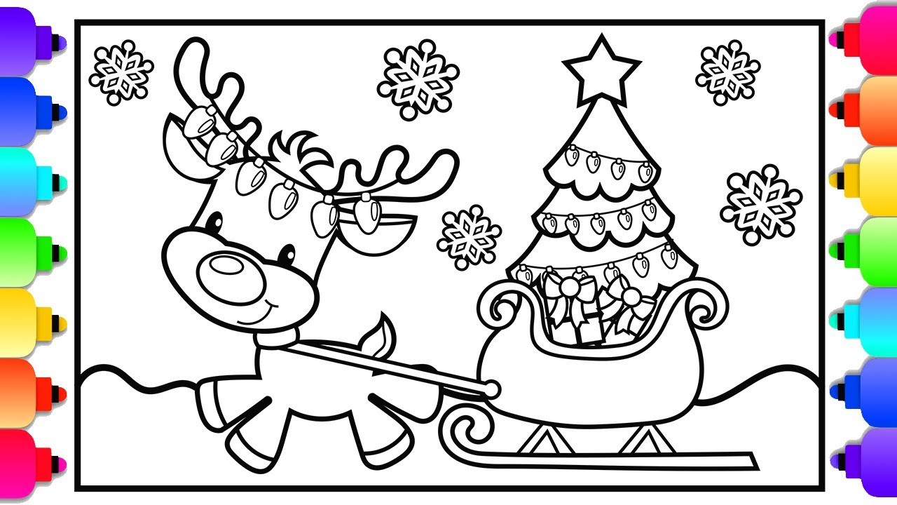 Learn how to draw rudolph the red nose reindeer and santas sleigh ð christmas coloring page ððð
