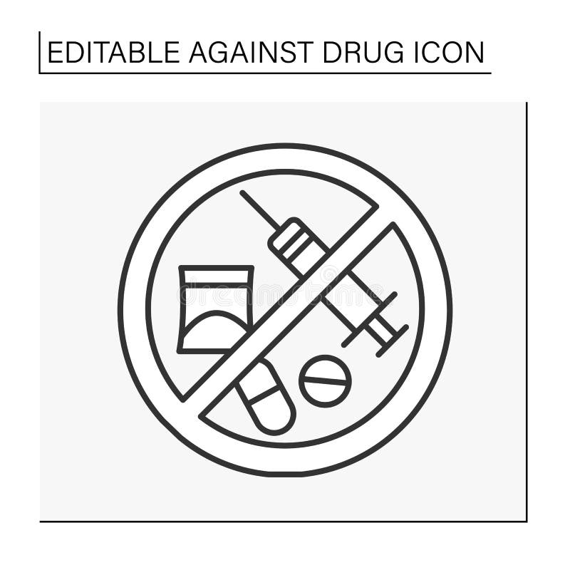 Against drug line icon stock vector illustration of problem