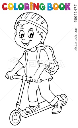 Coloring book boy on kick scooter theme