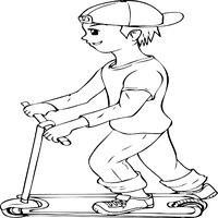 Boy riding a kick scooter coloring pages