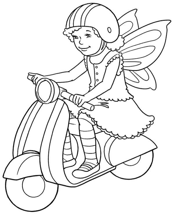 Girl riding scooter coloring sheet