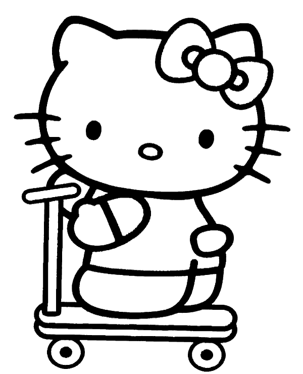 Print hello kitty on scooter coloring page