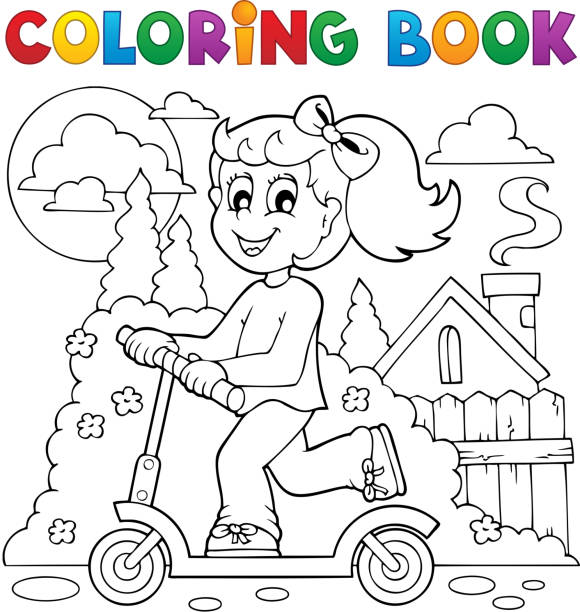 Coloring book kids play theme stock illustration