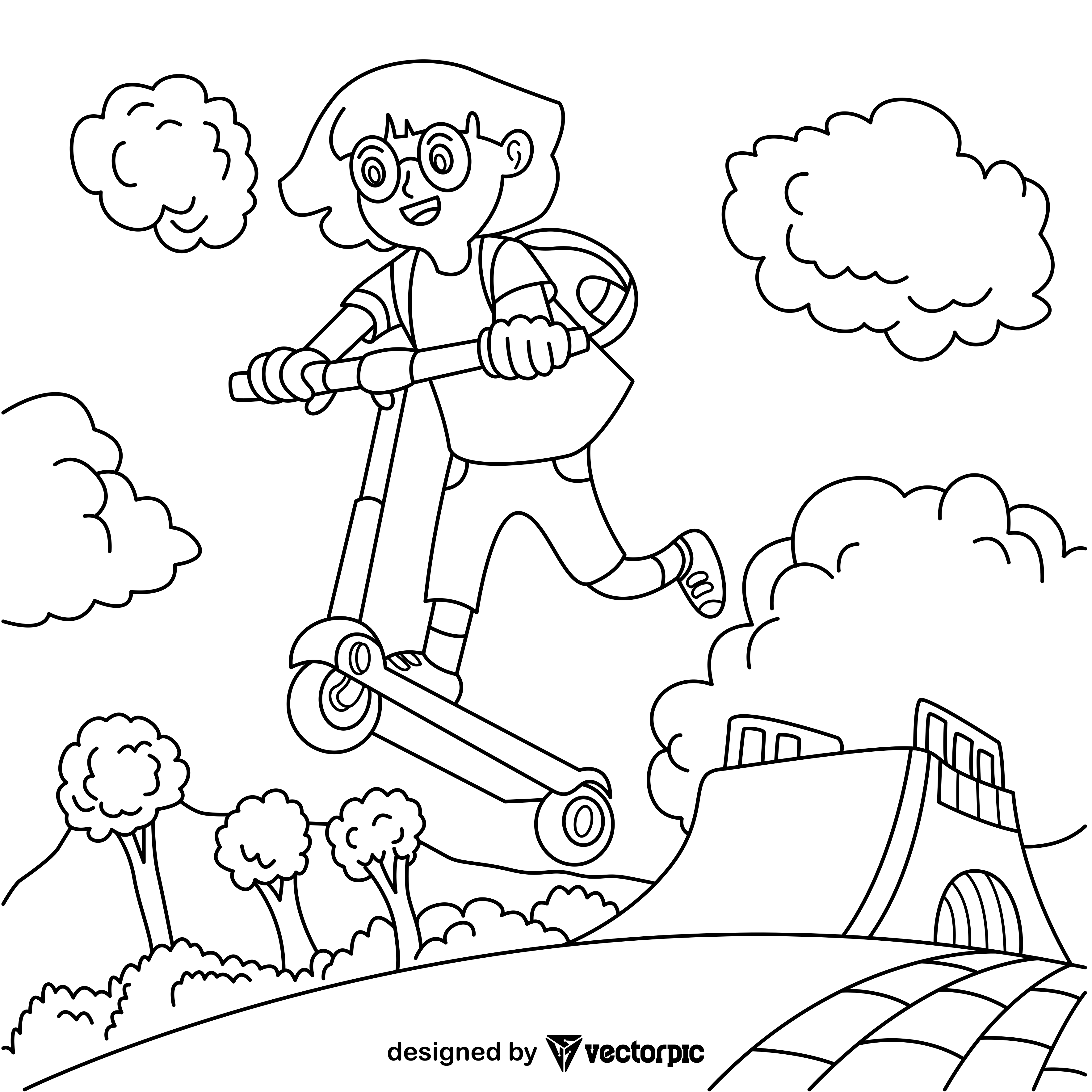 Dora scooter coloring pages for kids adults design free vector