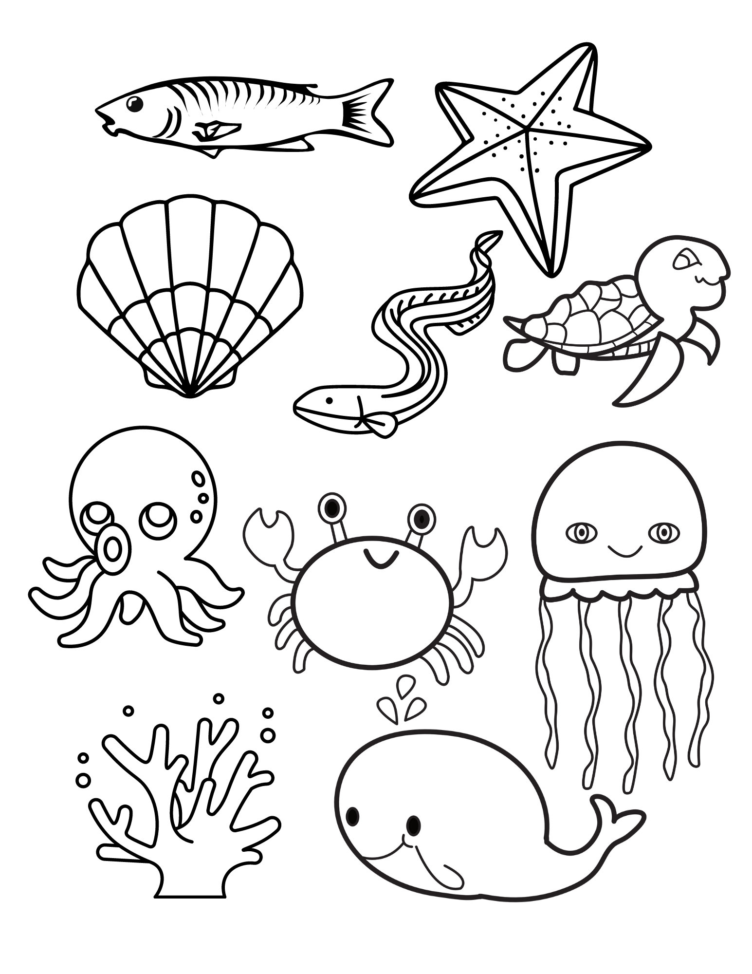 Ocean creatures printable coloring page x print at home