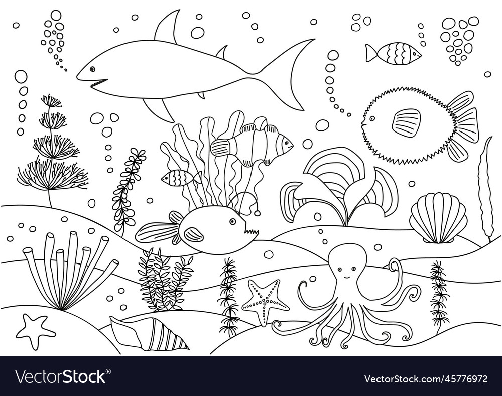 Coloring page with sea animals royalty free vector image
