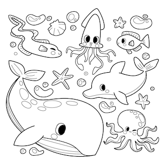 Ocean animals coloring pages vectors illustrations for free download