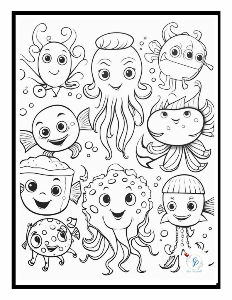Ocean animals coloring pages for kids cute printable