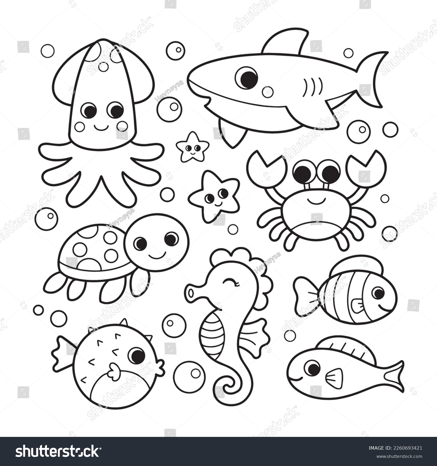 Ocean animals coloring pages kids stock vector royalty free