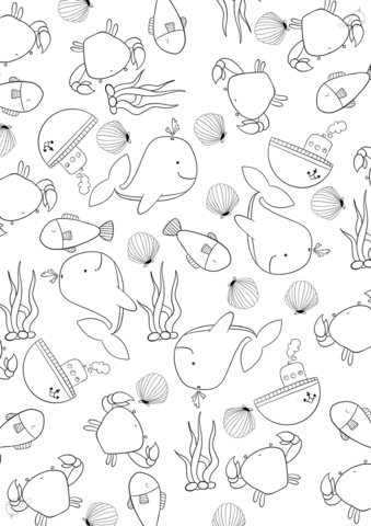 Sea animals pattern coloring page free printable coloring pages