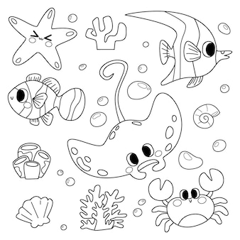 Ocean animals coloring pages printable vectors illustrations for free download