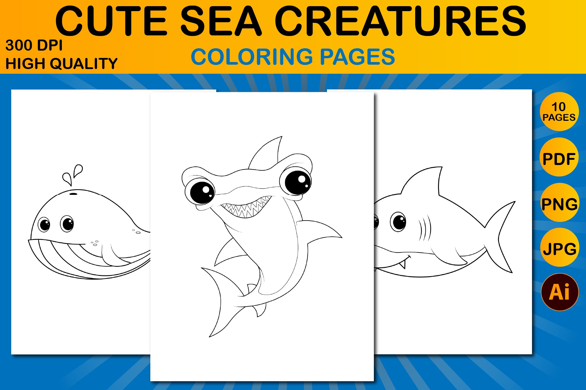 Cute sea creatures coloring pages