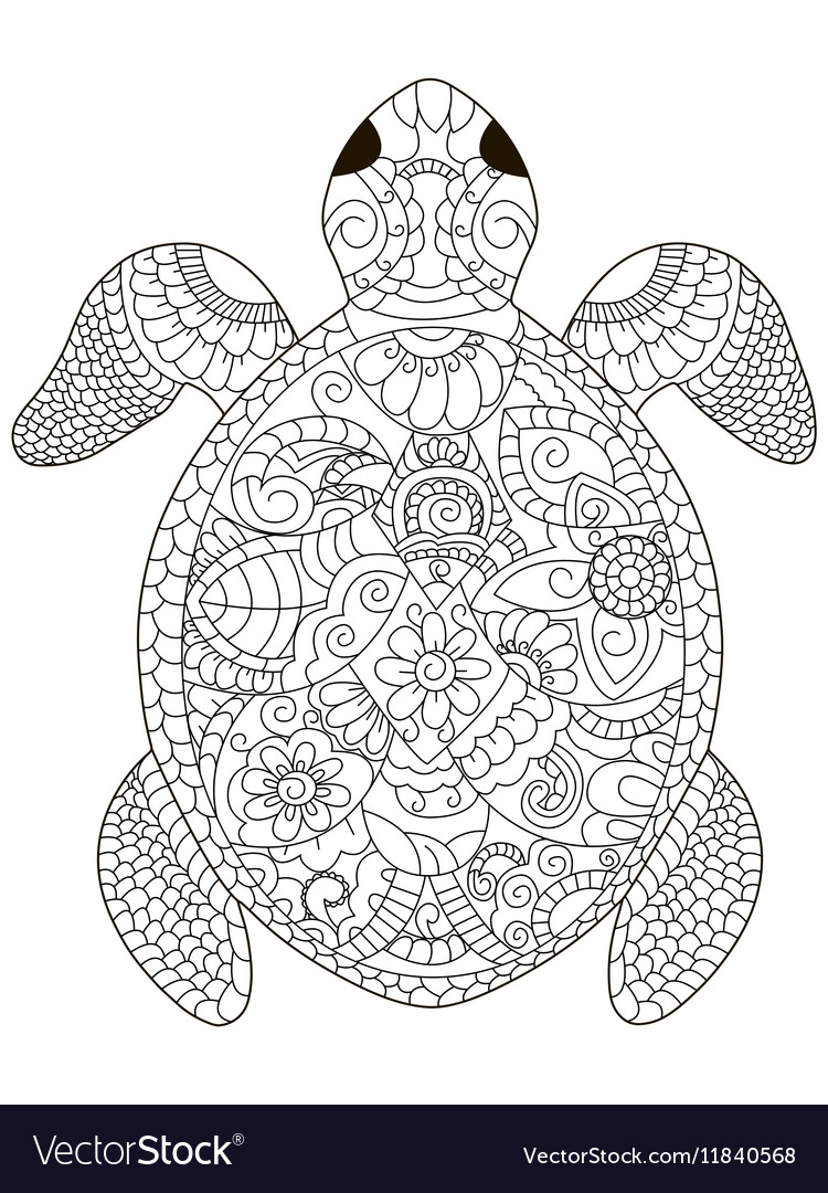 Sea turtle coloring for adults royalty free vector image