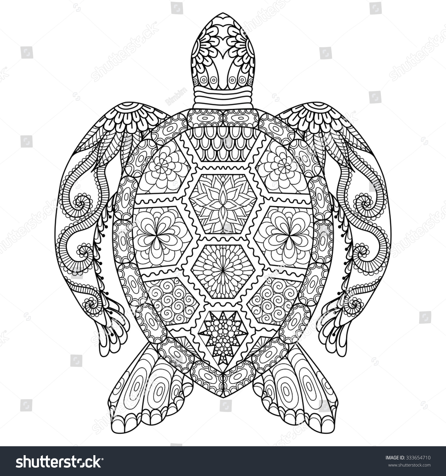 Hakuun piirustus zentangle kilpikonna vãritys sivu paita liittyvã vektorikuva rojaltivapaa