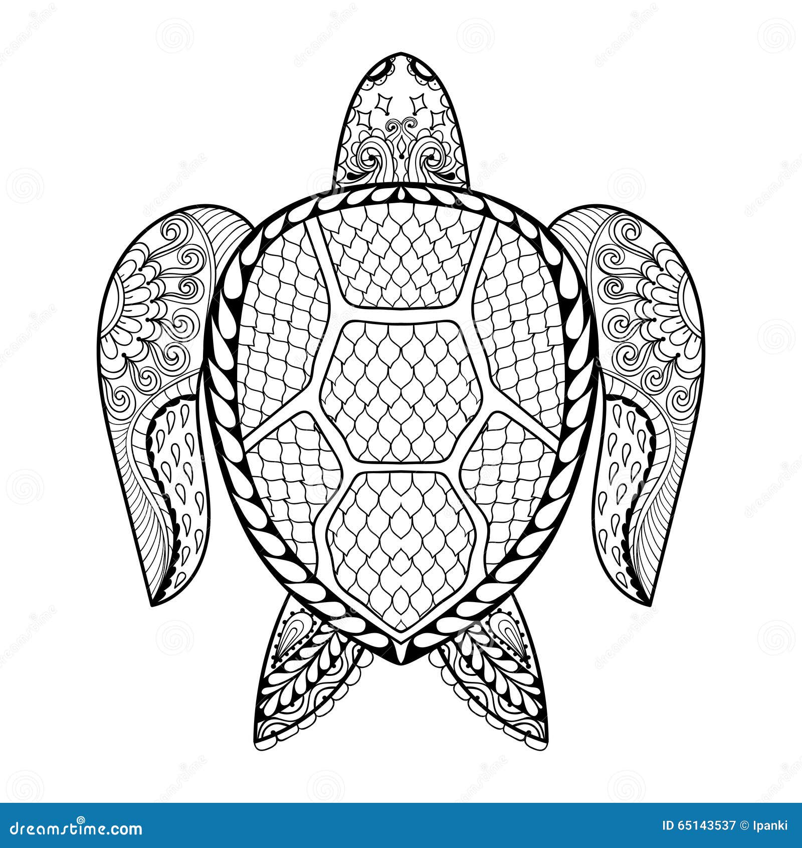 Hand drawn sea turtle for adult coloring pages in doodle zentangle tribal style mehndi ethnic ornamental tattoo henna pattern stock vector