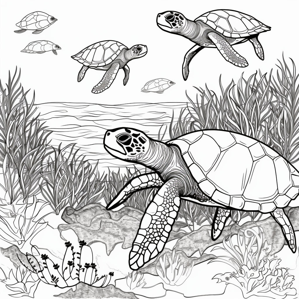 Sea turtles page coloring book for adults and children grayscale printable pdf coloring page instant download instant download